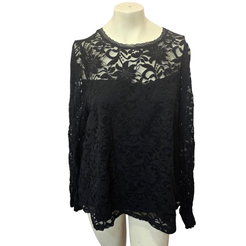Torrid‎ Black Lace Sheer Long Sleeve Boho Gothic Tunic Top Size 0 Large